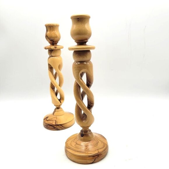 Hand Turned Olive Wood Candle Holders Set2 Rustic Luxury Decor Holy Land Holiday - Picture 5 of 11